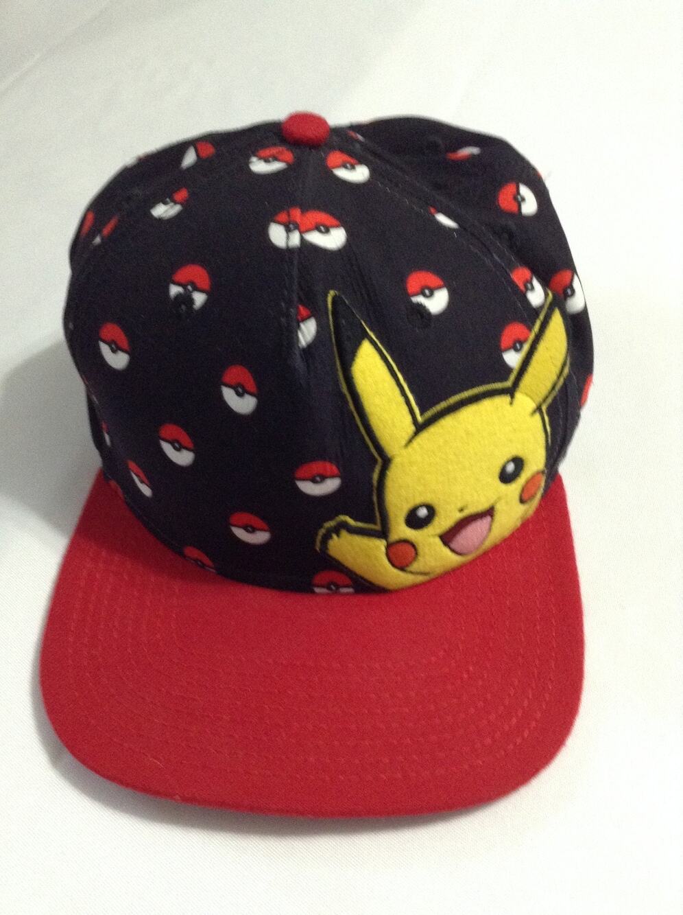 Pokemon Pikachu Snapback Hat Cap Pokeball All Over Print Black Red Vintage 2015